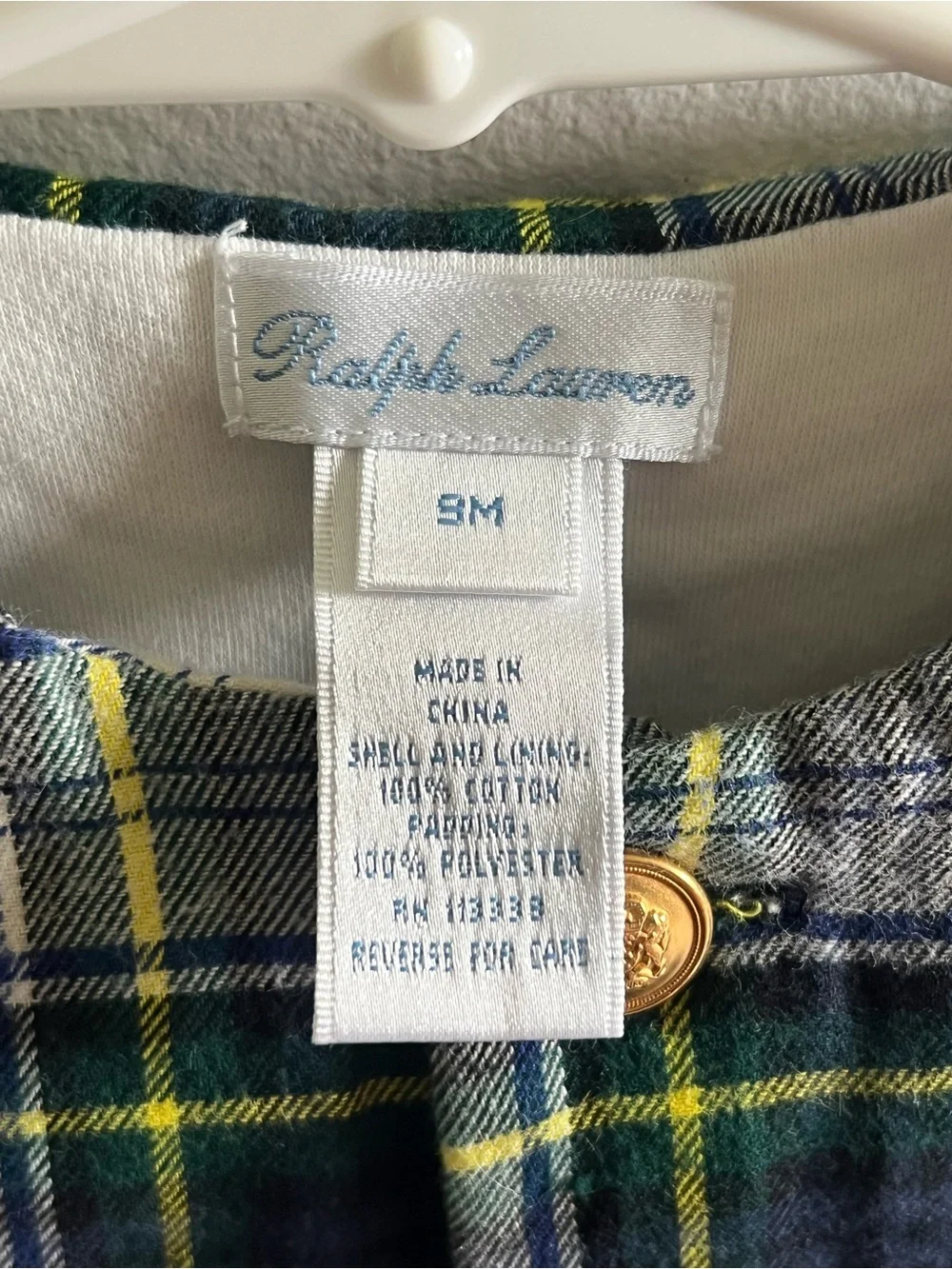 Vintage Ralph Lauren Plaid Unisex Baby Jacket - Green & White
